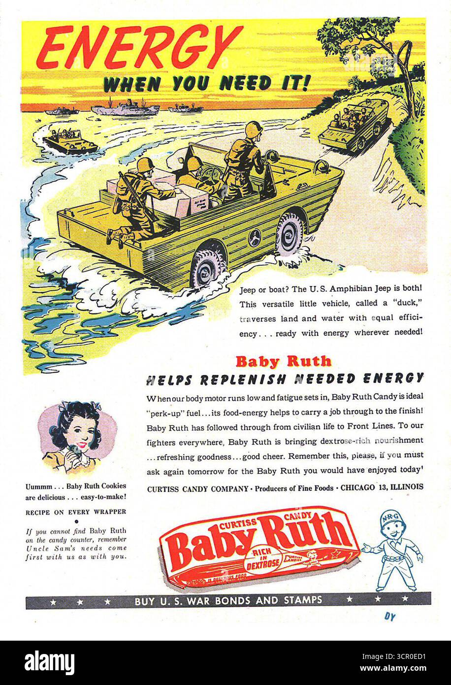 1945. WW2 Baby-Ruth-Candy-Werbespot, amphibische Landung Stockfoto