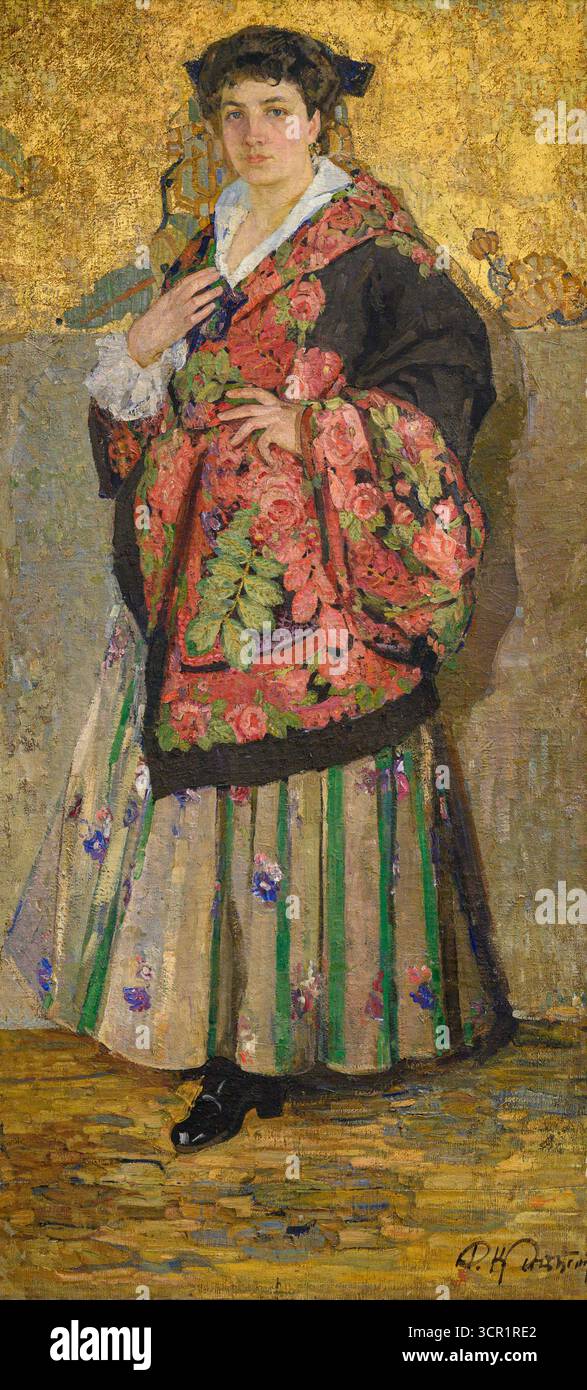 Porträt von Lidia Starytska auf goldenem Hintergrund (1914) von Fedir Krychevsky (1879–1947). Nationales Kunstmuseum der Ukraine, Kiew. Stockfoto