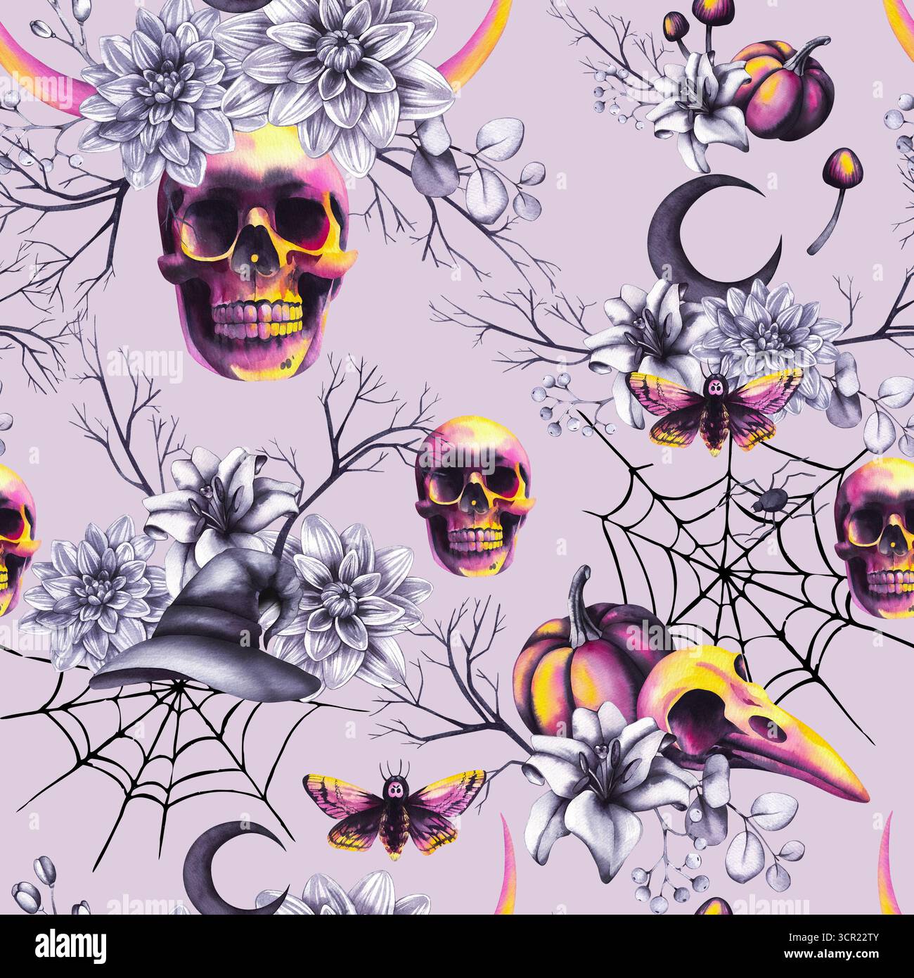 Halloween Aquarell nahtlose Muster Halloween Kürbisse Stockfoto