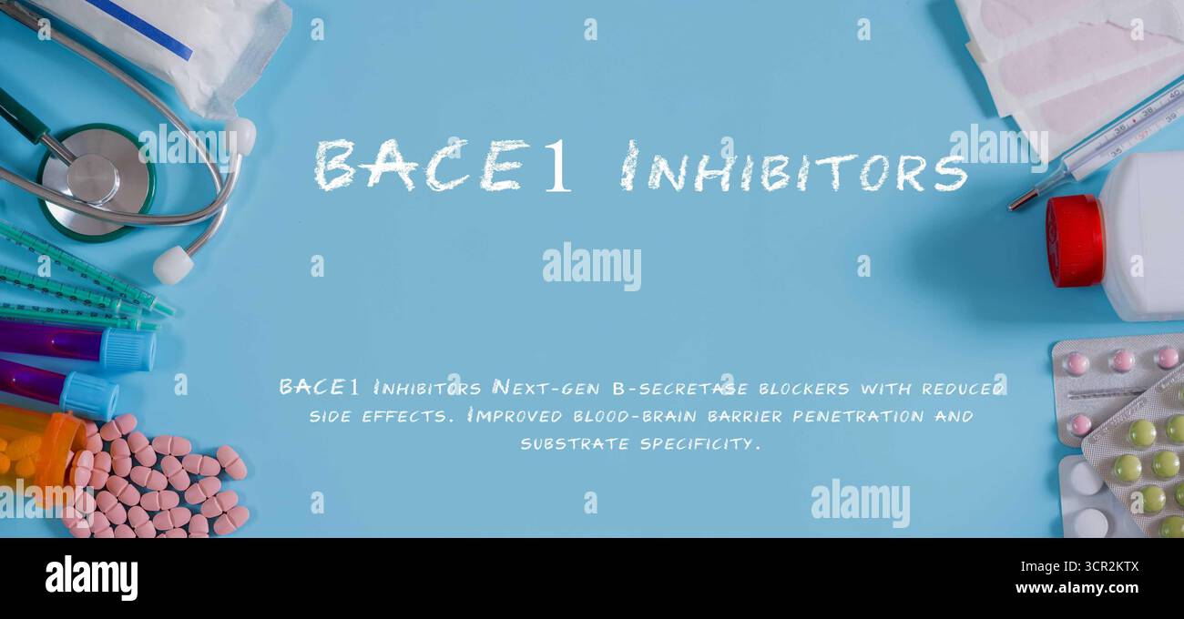 BACE1-Inhibitoren Next-Gen ?-Sekretase-Blocker mit reduzierten Nebenwirkungen. Verbesserte Blut-Hirn-Schranke-Penetration und Substratspezifität. Stockfoto