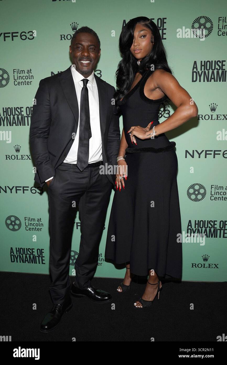 Ny. September 2025. Idris Elba, Angel Reese bei der Premiere Eines HAUSES DER DYNAMIT beim 63. New York Film Festival, Alice Tully Hall im Lincoln Center, New York, NY, 28. September 2025. Quelle: Kristin Callahan/Everett Collection/Alamy Live News Stockfoto