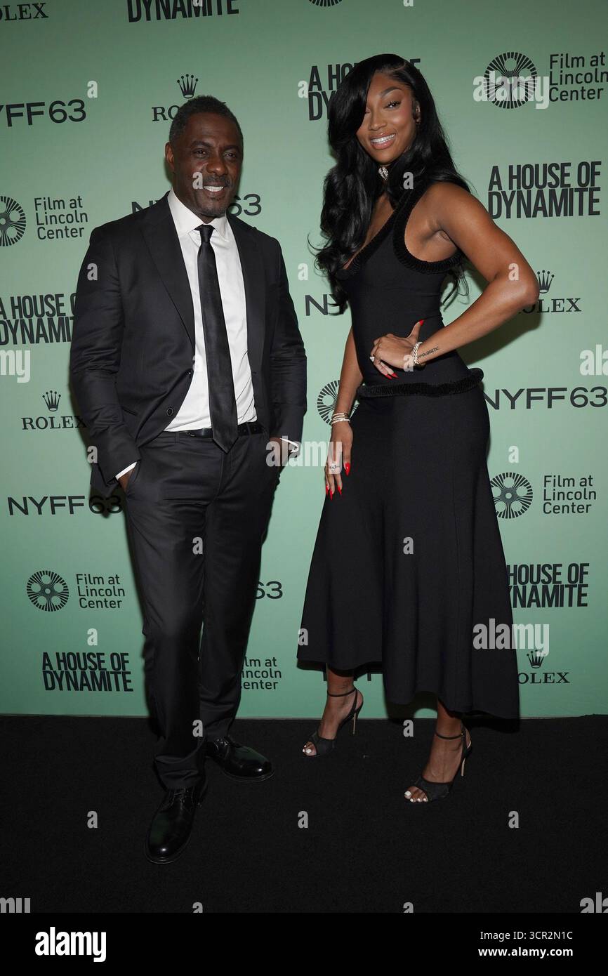 Ny. September 2025. Idris Elba, Angel Reese bei der Premiere Eines HAUSES DER DYNAMIT beim 63. New York Film Festival, Alice Tully Hall im Lincoln Center, New York, NY, 28. September 2025. Quelle: Kristin Callahan/Everett Collection/Alamy Live News Stockfoto