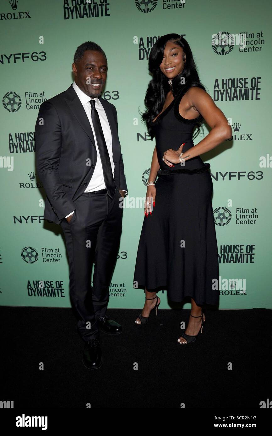 Ny. September 2025. Idris Elba, Angel Reese bei der Premiere Eines HAUSES DER DYNAMIT beim 63. New York Film Festival, Alice Tully Hall im Lincoln Center, New York, NY, 28. September 2025. Quelle: Kristin Callahan/Everett Collection/Alamy Live News Stockfoto