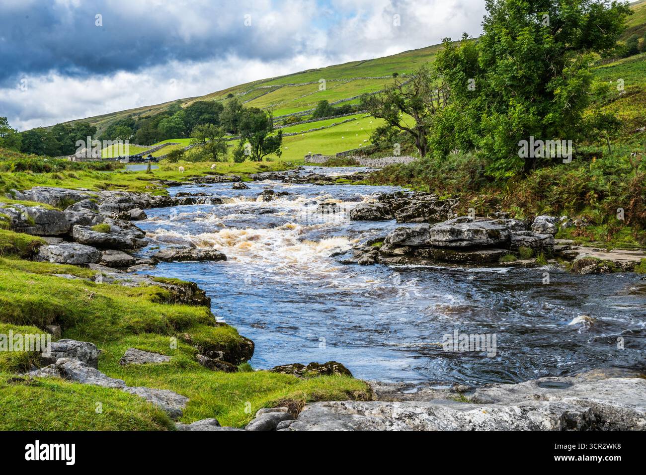 Langstrothdale River nach starkem Regen Stockfoto