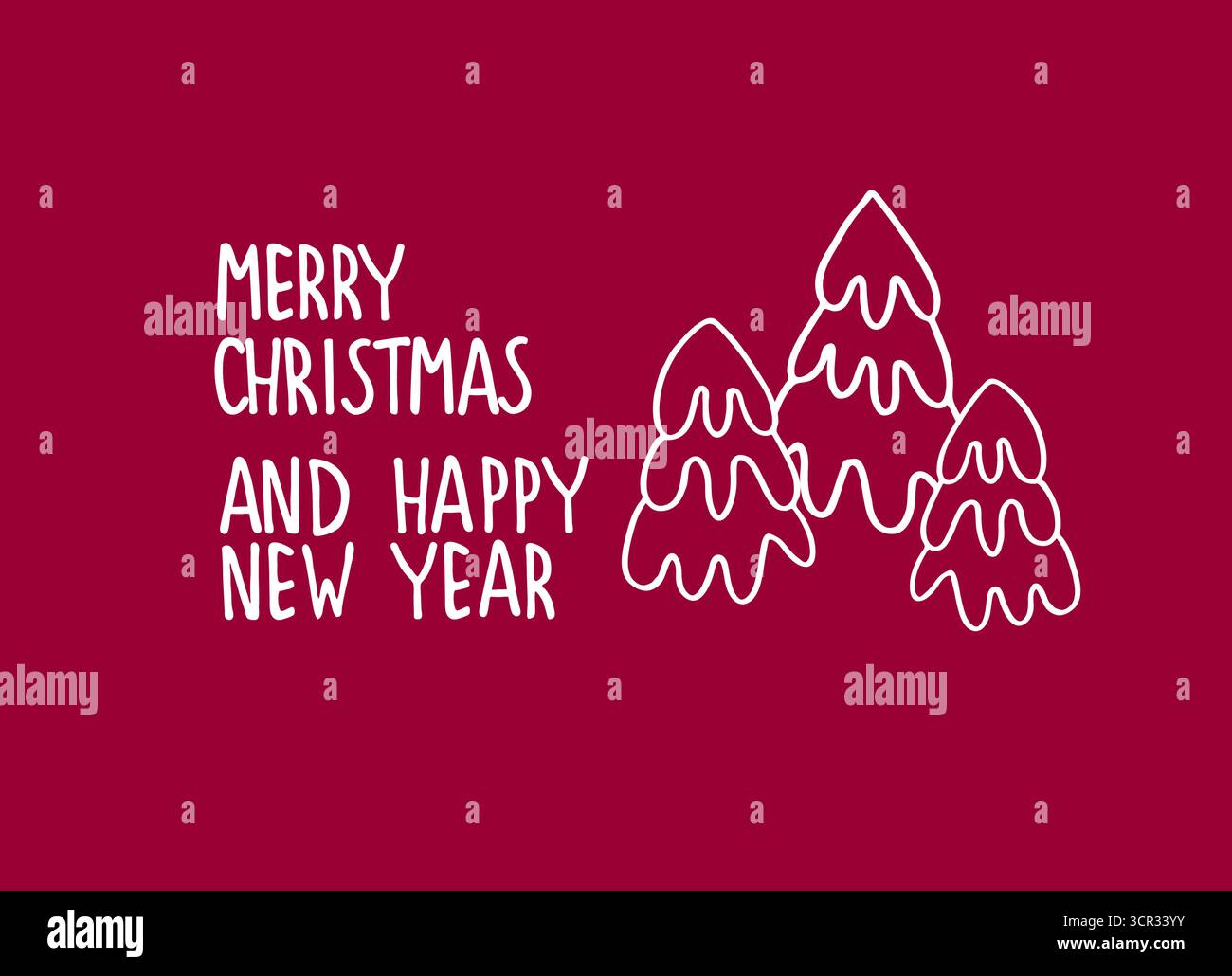 Frohe Weihnachten und Happy New Year Grußkarte. Handschrift und Happy New Year, verschneite Tannen Stock Vektor