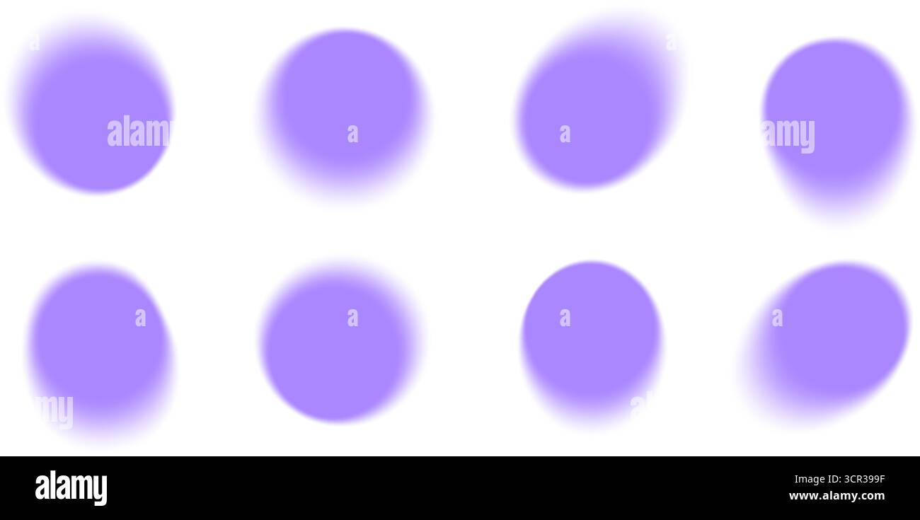 Y2K-Aura-Kreisformen mit weichem violettem Farbverlauf und gefiederten Kanten. Stock Vektor