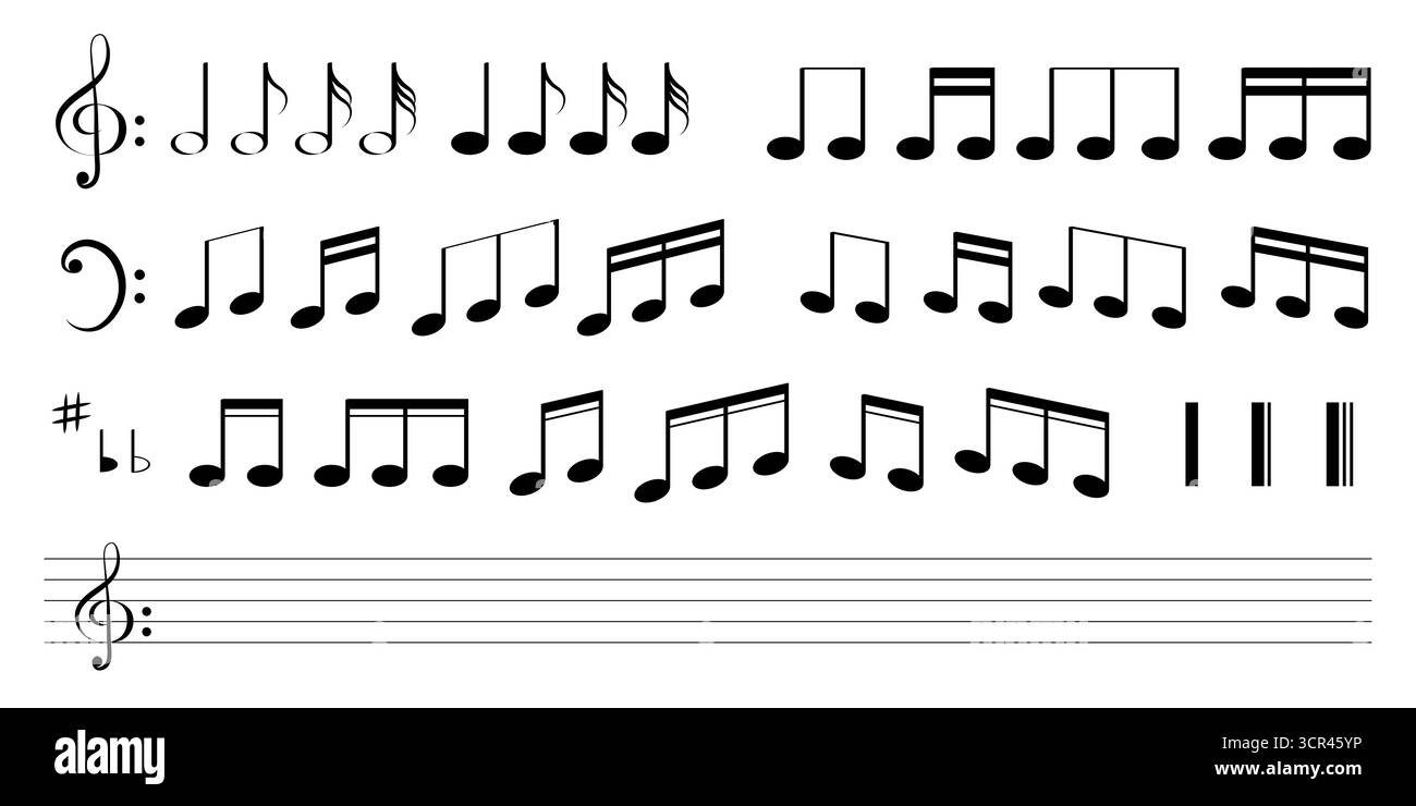 Notennotizen, Höhen-Schlüssel und ein Notenblatt - Vektor-Illustration Stock Vektor