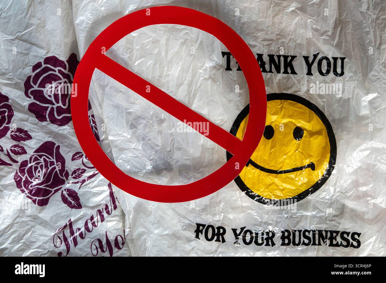 Plastikbeutel sind im Bundesstaat New York, 2025, USA, verboten Stockfoto