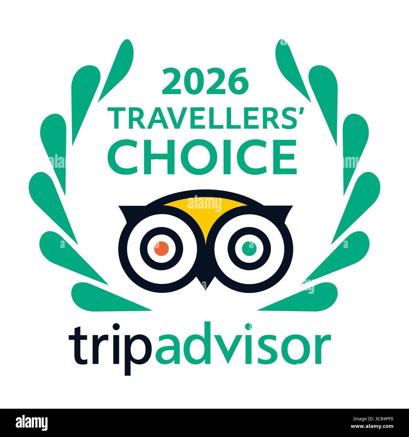 2026 Travellers Choice Tripadvisor Logo Icon Vektor - beliebter Service mit Bewertung von Hotels und Attraktionen für Reisen. Stock Vektor