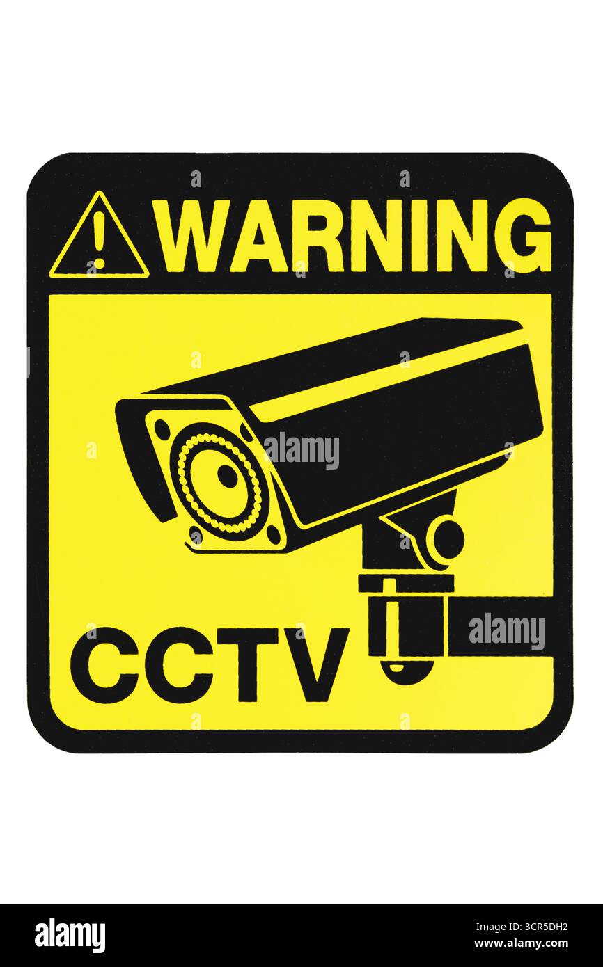 CCTV-Warnschild auf weißem Hintergrund Stockfoto