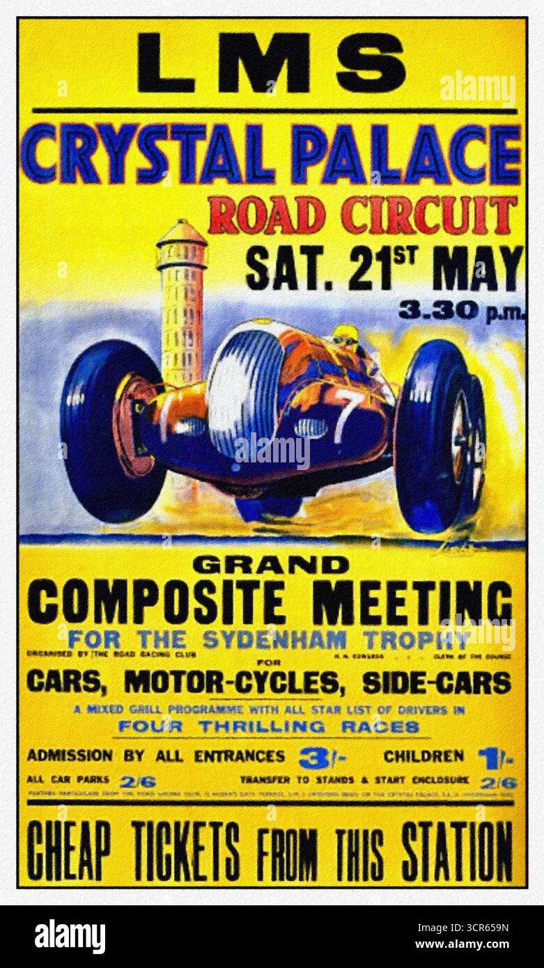 London Midland & Scottish Railway Poster zur Förderung des Crystal Palace-Treffens am 21. Mai 1938. Stockfoto