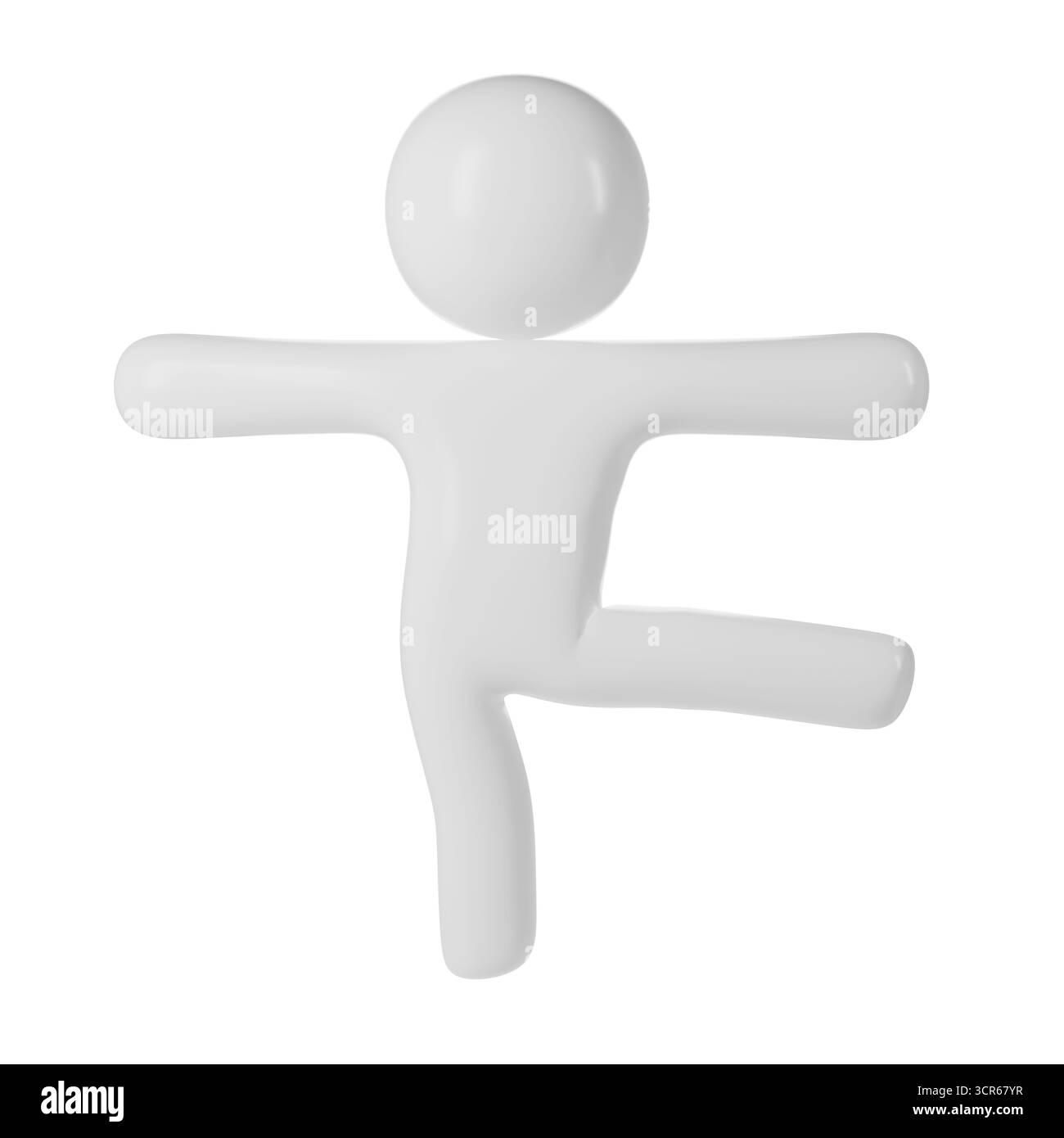 Abstraktes 3D-Symbol in weiß, vor einem transparenten Hintergrund, das eine einfache, generische Figur ohne Gesicht darstellt Stockfoto