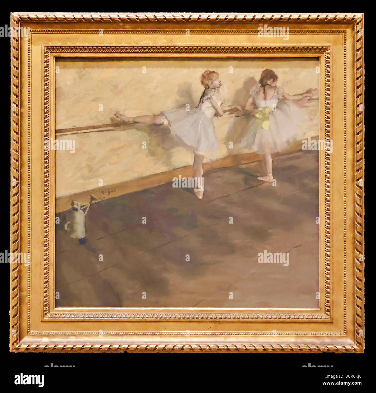 Edgar Degas, Tänzer, die in der Barre (Danseuses à la Barre) üben, 1877 — Probe-Studio-Stretch mit Wasserkannenmotiv. Stock Vektor