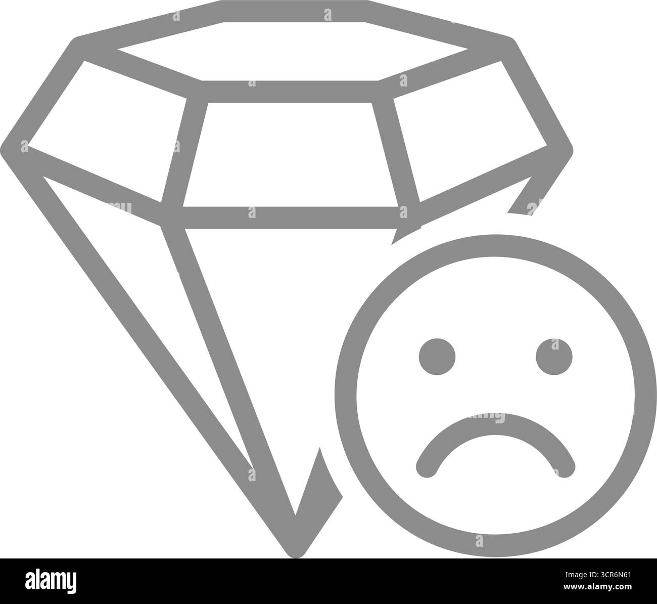 Symbol für Diamant mit trauriger Ausdruckslinie. Verlieren Sie Diamanteninvestitionen, emotionalen Verlust, Bedauern oder Wertminderung. Vektorabbildung Stock Vektor