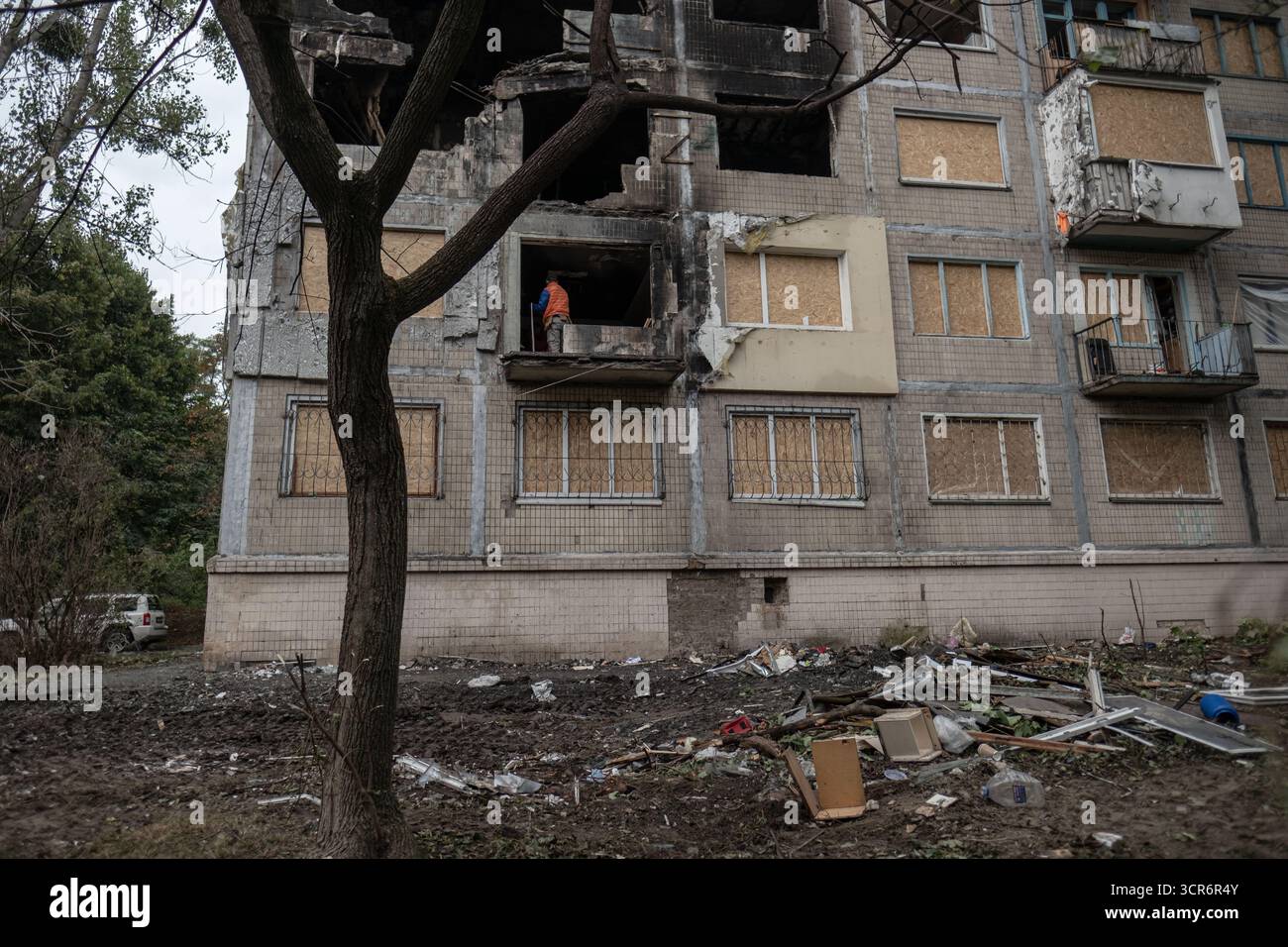 Kiew, Oblast Region, Ukraine. September 2025. Nach einem russischen Angriff auf die Ukraine am 28. September (Foto: © Gaby Schuetze/ZUMA Press Wire) NUR REDAKTIONELLE VERWENDUNG! Nicht für kommerzielle ZWECKE! Stockfoto