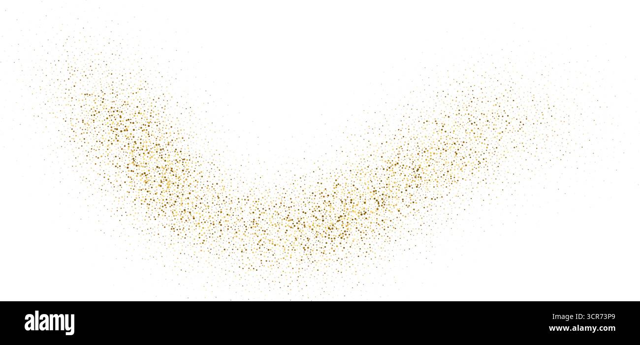 Dynamische goldene Wellen mit kleinen Glanzpartikeln. Abstrakter Fluss eleganter goldener geschwungener gestrichelter Verlauf, gepunktete fließende Linie Goldhintergrund, luxuriöses Design Stock Vektor