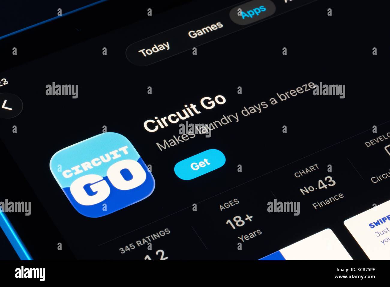 Circuit Go Suchergebnis im iPad App Store mit Apple Liquid Glass Design in iOS 26, moderne, durchscheinende Benutzeroberfläche. Stafford, Vereinigtes Königreich, 29. September 2 Stockfoto