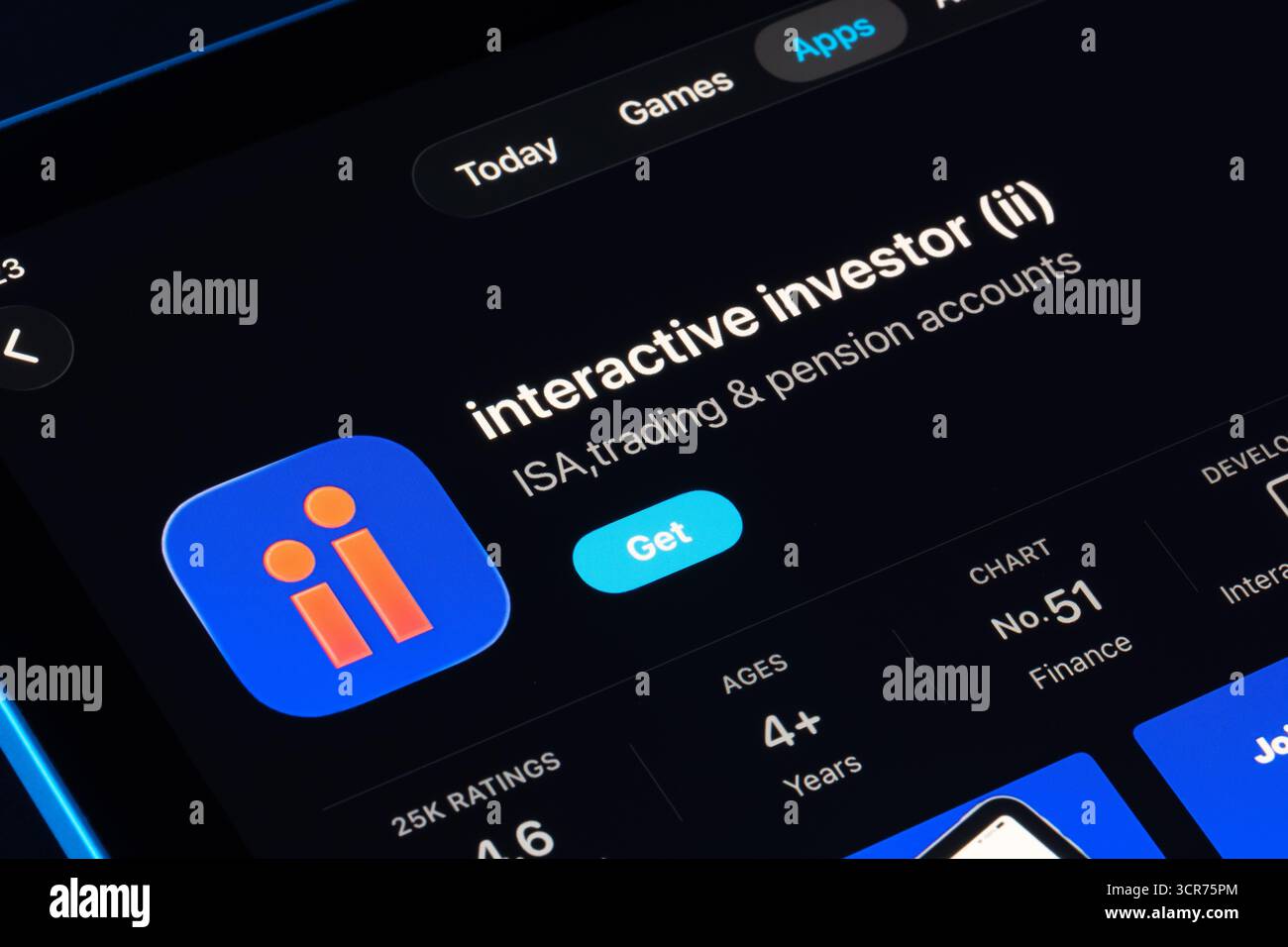 Interaktiver Investor im iPad App Store, Apple Liquid Glass Style in iOS 26 mit neuen abgerundeten Glasplatten. Stafford, Großbritannien, September Stockfoto
