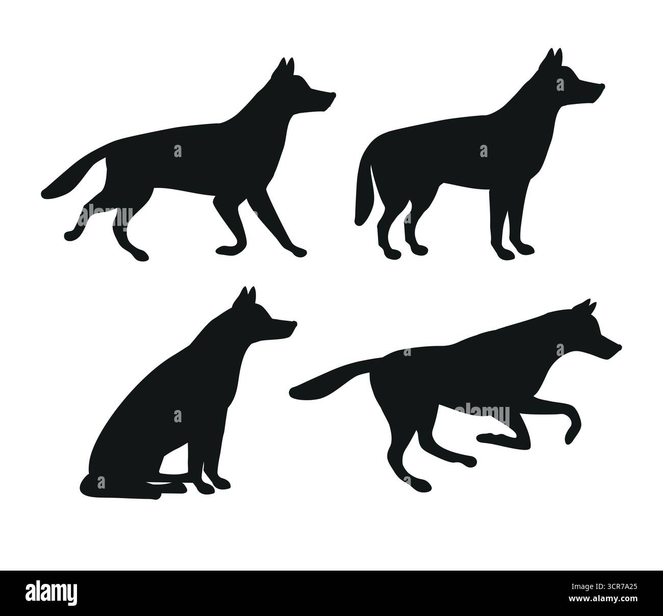 Vektorsatz der flachen Schäferhund-Silhouette Stock Vektor