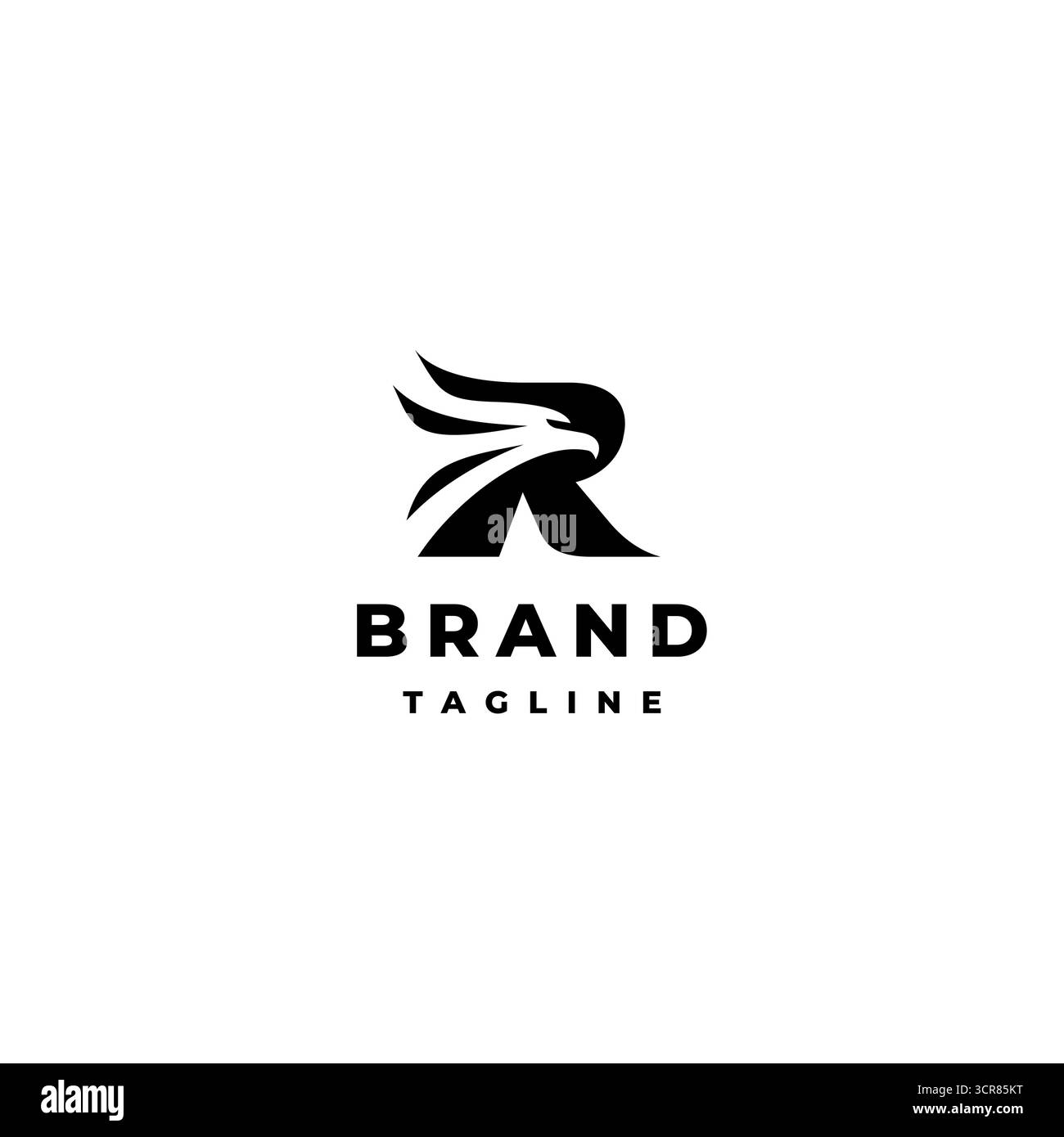 Eagle Head Silhouette Inside R Letter Logo Design. Ursprünglicher R-Buchstabe mit Eagle Head Silhouette-Logo. Stock Vektor