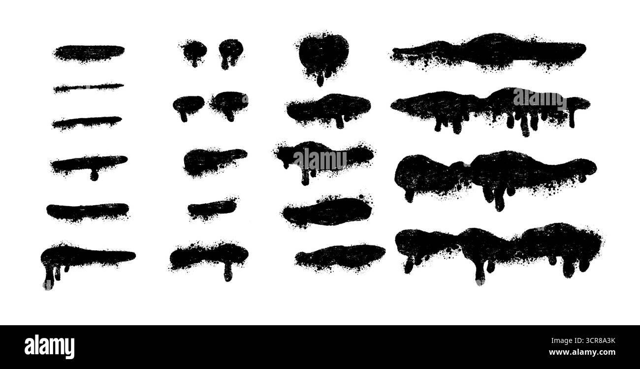 Sprühfarbe Tropfen und Spritzer Set. Graffiti-Grunge-Texturen für Street Art, Poster, T-Shirt-Muster und urbanes Design. Isolierter Vektor Stock Vektor