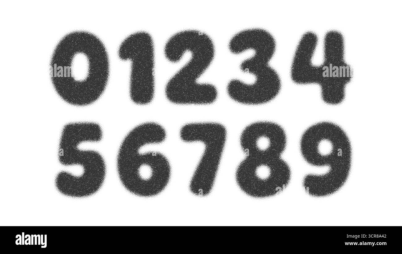 Sprühen Sie Graffiti-Zahlen mit einer Körnung von Fotokopien. Ziffern im Schablonenstil 0 9 für urbanes Poster, Retro-Design, Hip Hop und Street Art. Isoliert Stock Vektor
