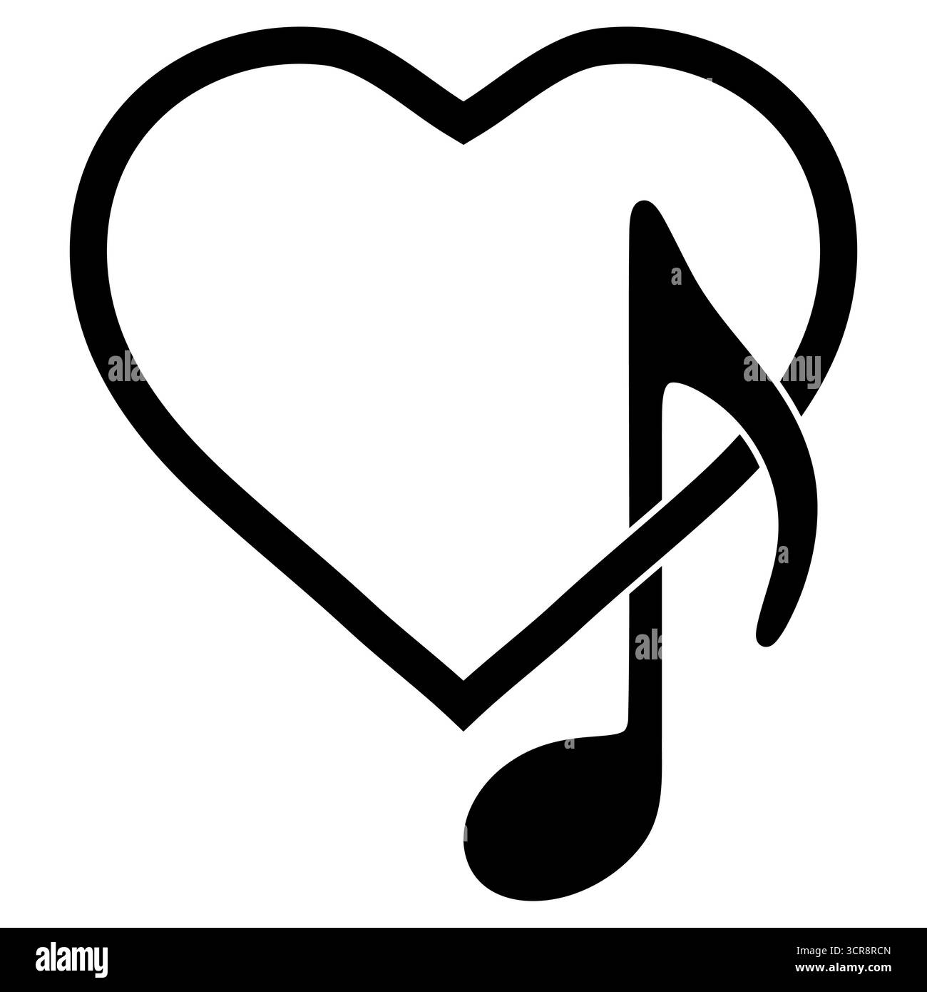 Herznote Symbol für Liebe und Klang auf weiß Stock Vektor