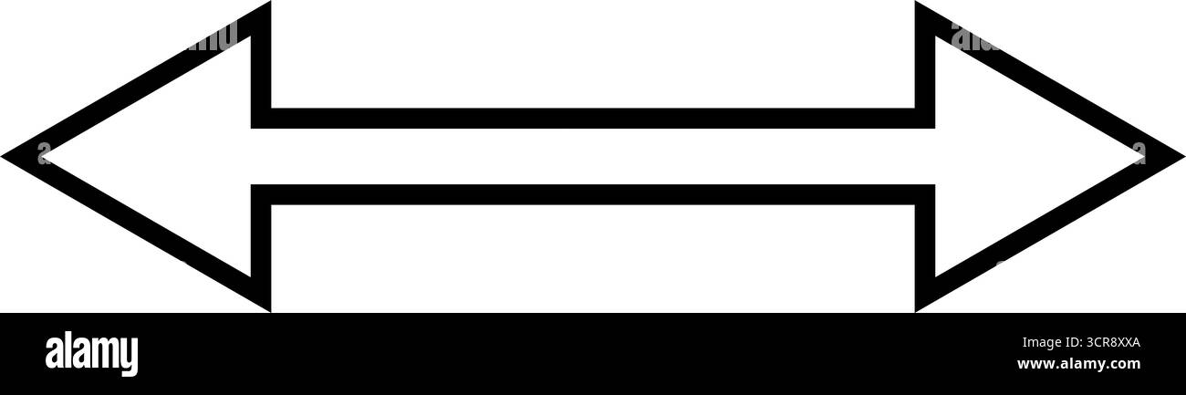Einfarbig umrissene, doppelseitige Pfeildarstellung. Vektorabbildung der doppelten Pfeilclip-Art. Schwarzer Pfeil nach links und rechts, bidirektional Stock Vektor