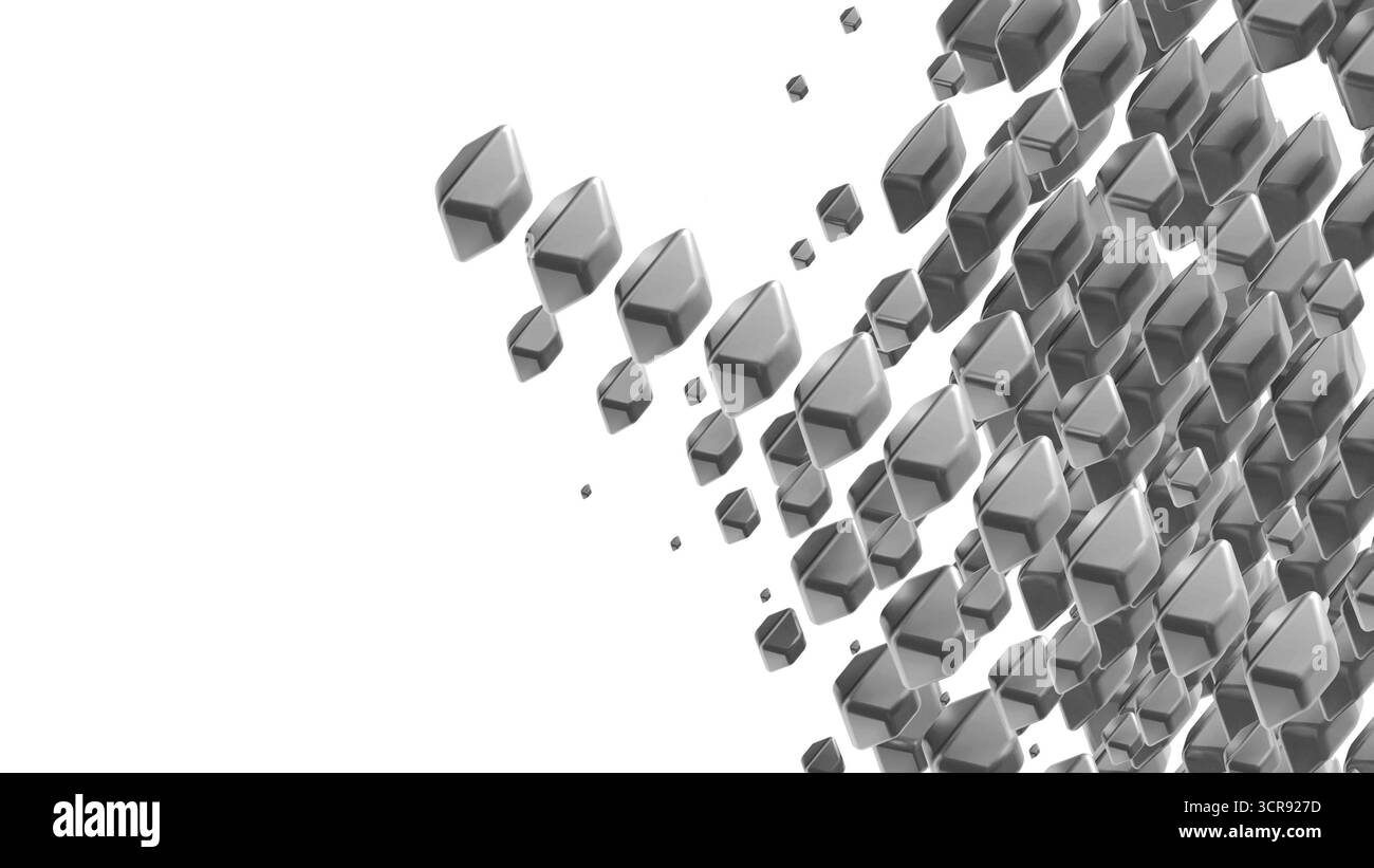 Komplexe graue geometrische Formen, die bei Tageslicht in regelmäßigen Mustern auf einer leuchtenden Oberfläche angeordnet sind Stockfoto