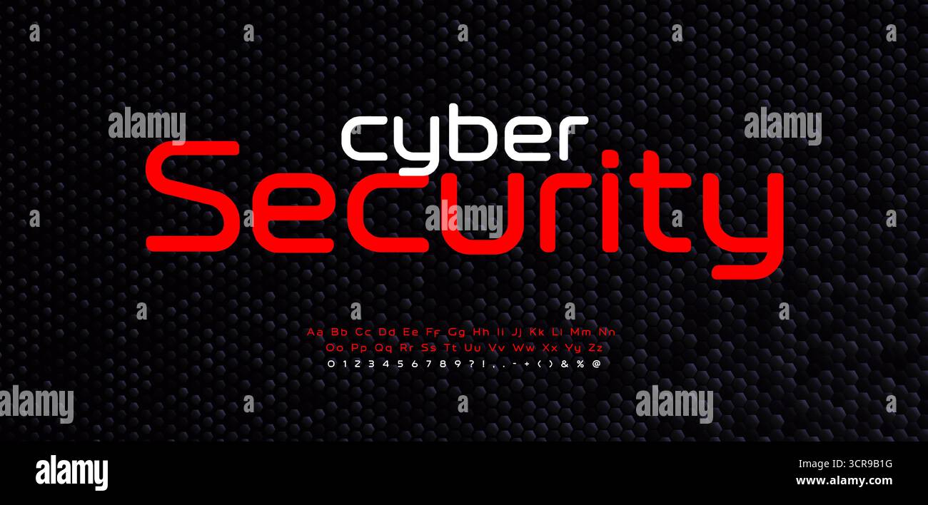 Schriftart mit geometrischem Logo, rechteckiges serifenloses Alphabet. Futuristische, minimalistische Displayschriftart für Cybersicherheit, Programmiercode Stock Vektor