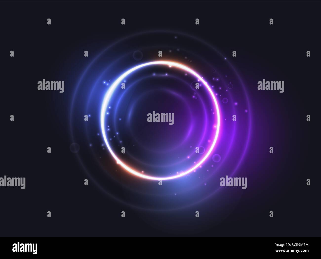 Abstrakter leuchtender Neonring Hintergrund. Runder Rahmen mit Lichtkreisen, Funken und blauem und violettem Lichteffekt. Vektorglühendes Flare Stock Vektor Abstrakter leuchtender Neonring Hintergrund. Runder Rahmen mit Lichtkreisen, Funken und blauem und violettem Lichteffekt. Vektorglühendes Flare Stock Vektor