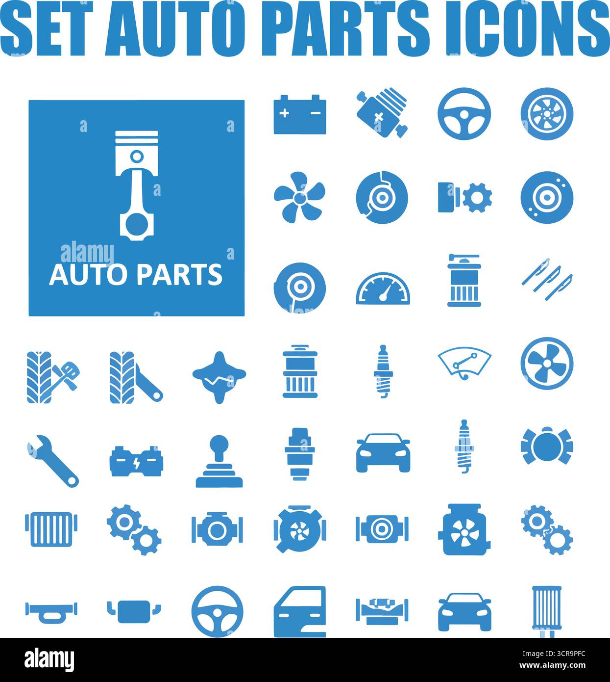 Autoteile Icons Set - Autoteile, Motor & Fahrzeugkomponenten Isolierte Schilder Sammlung - Lagervektor Stock Vektor