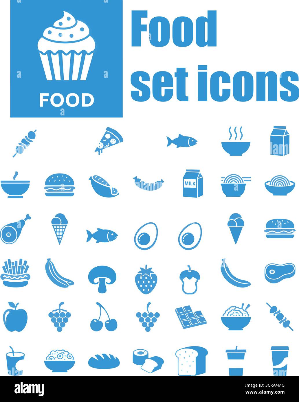 Food Icons Set für Menü - Fertiggerichte, Obst, Gemüse, Fisch- und Fleischgerichte Infografiken - Stock Vektor Stock Vektor