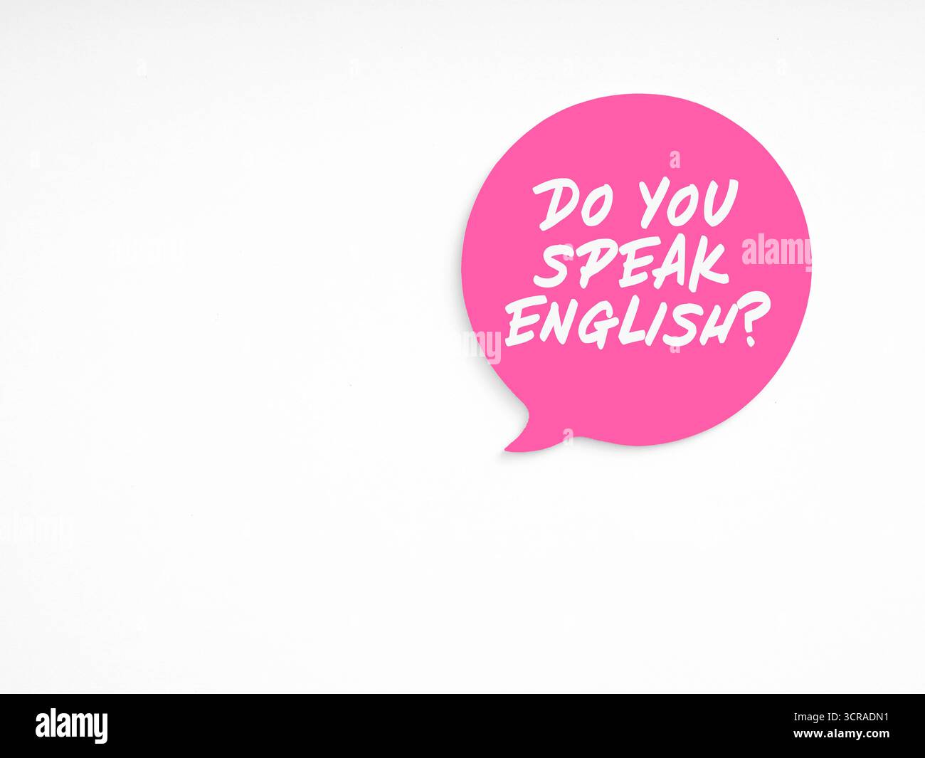 Pinkfarbene Sprechblase mit der Frage: Sprichst du Englisch? Innen geschrieben, die Kommunikation und das Erlernen von Sprachen vorschlagen Stockfoto