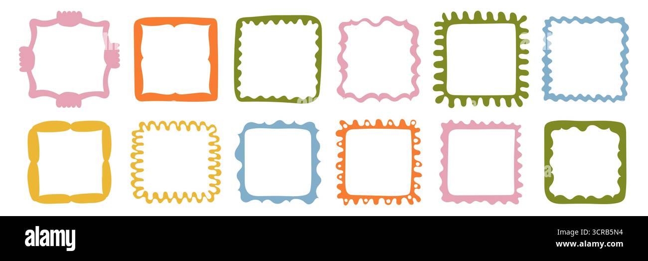 Farbenfrohe Handgezeichnete Quadratische Rahmen-Kollektion Stock Vektor