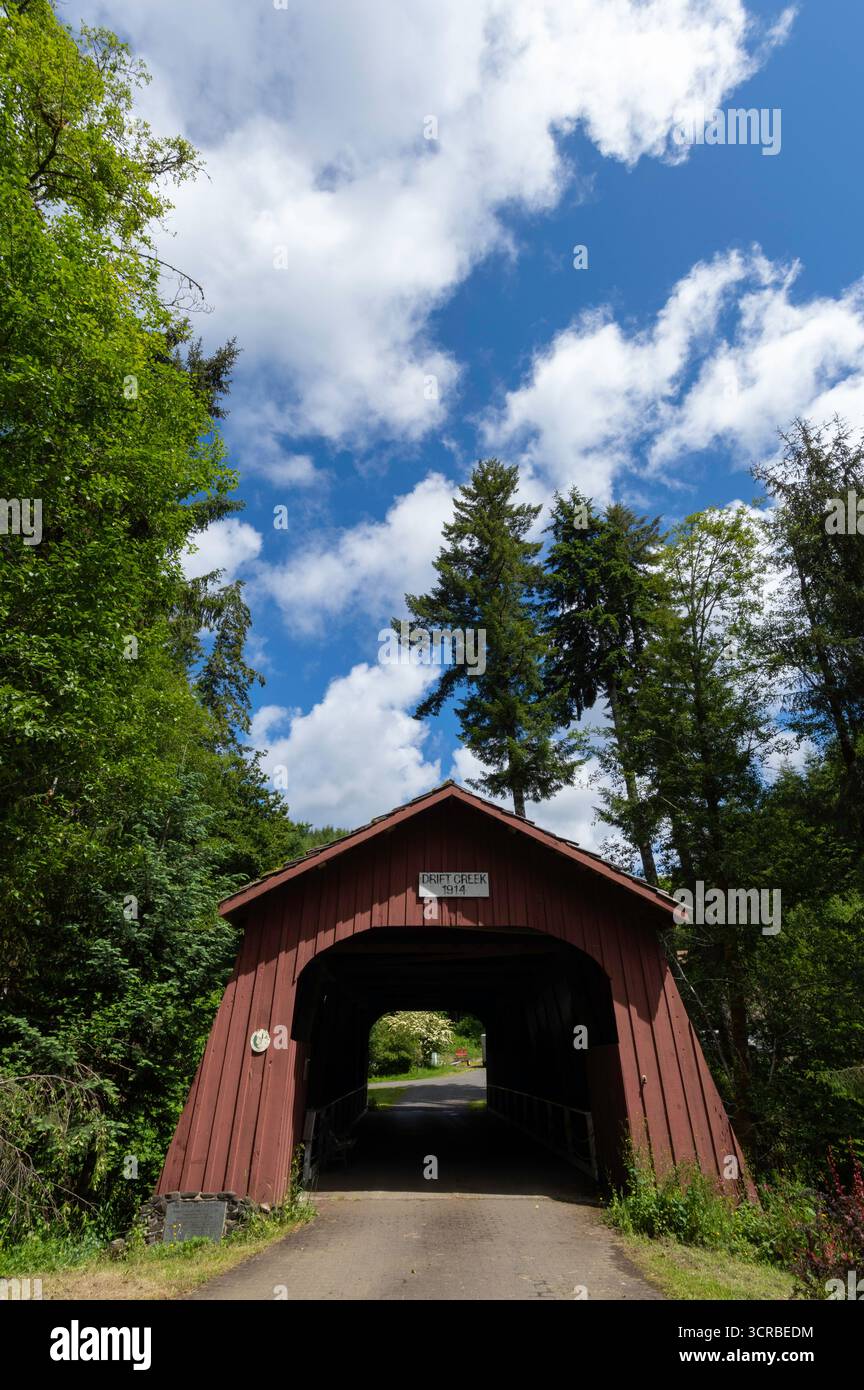 Drift Creek überdachte Brücke in der Nähe von Lincoln City, Oregon Stockfoto