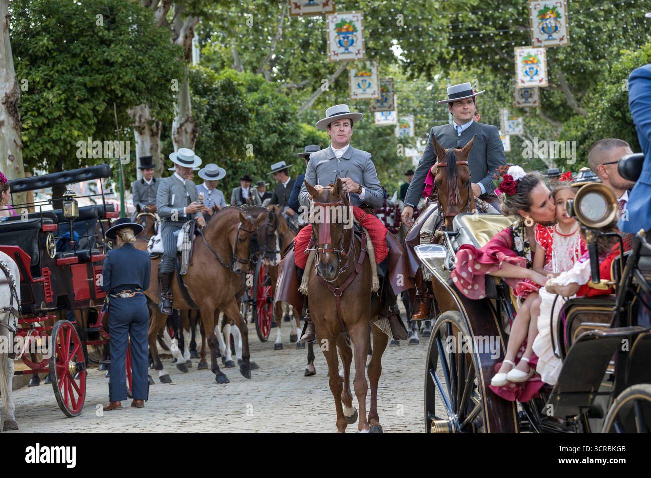 Feria de Abril Sevilla Spanien Europa Pferdekutschen Parade Stockfoto