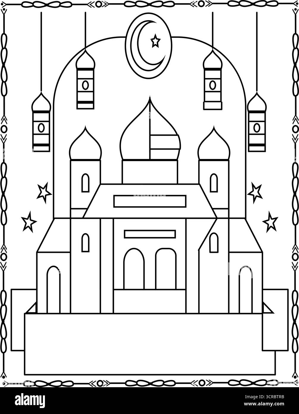 Wunderschöne Moschee Malseite. Islamische Kunst für Kinder und Erwachsene. Stock Vektor