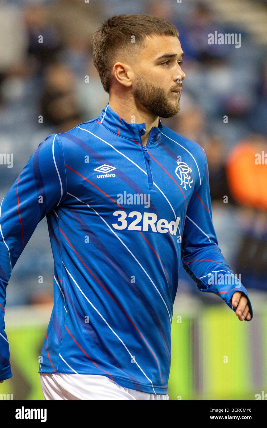 Nicolas Raskin, professioneller Fußballspieler, spielt derzeit beim Rangers FC. Bild, das während eines Trainings und einer Vorbereitungssitzung aufgenommen wurde. Stockfoto