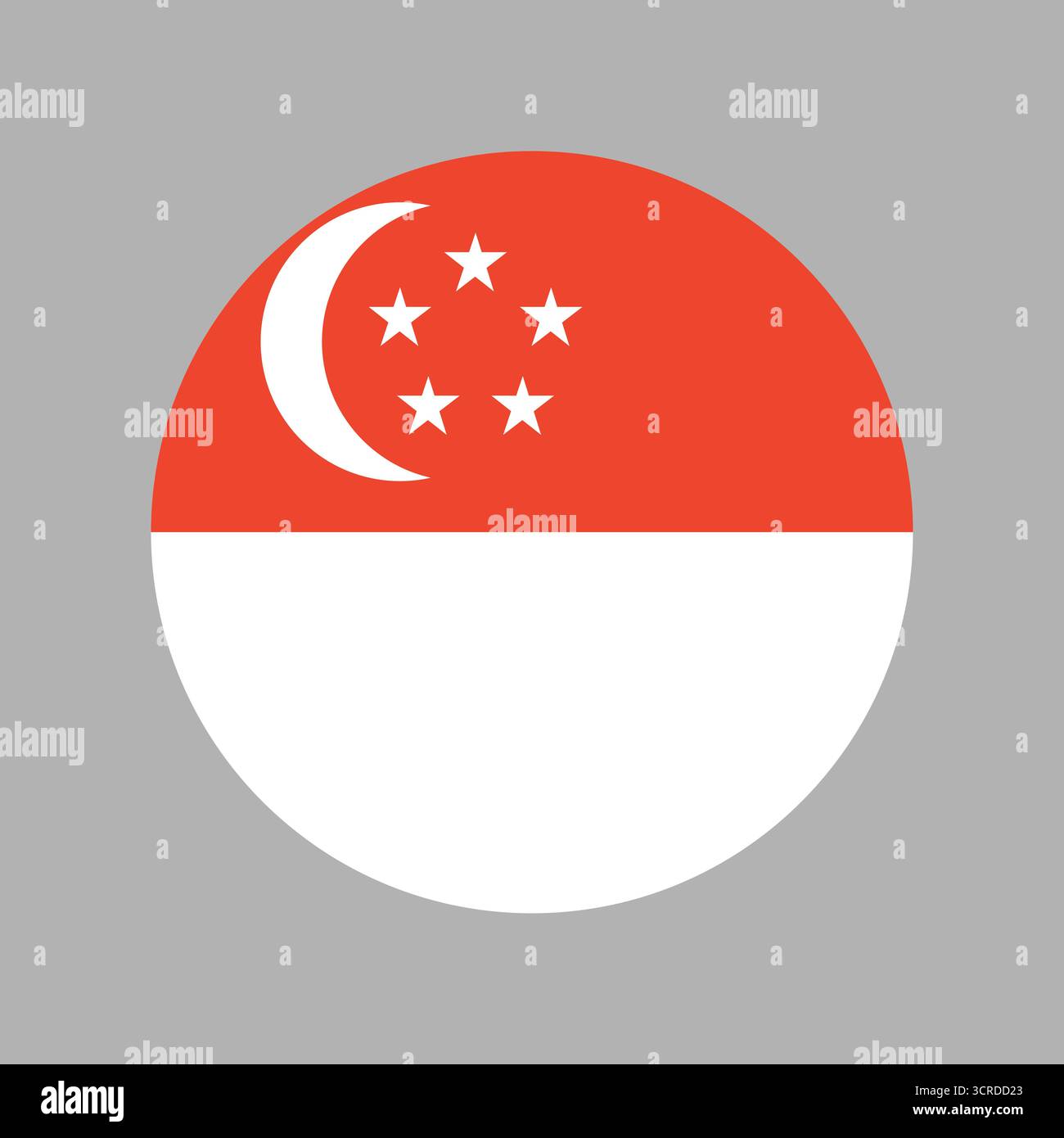 Flagge von Singapur, runder Knopf, Symbol. Nationaler Flaggenkreis Singapur Hintergrund, Abzeichen, Aufkleber. Stock Vektor