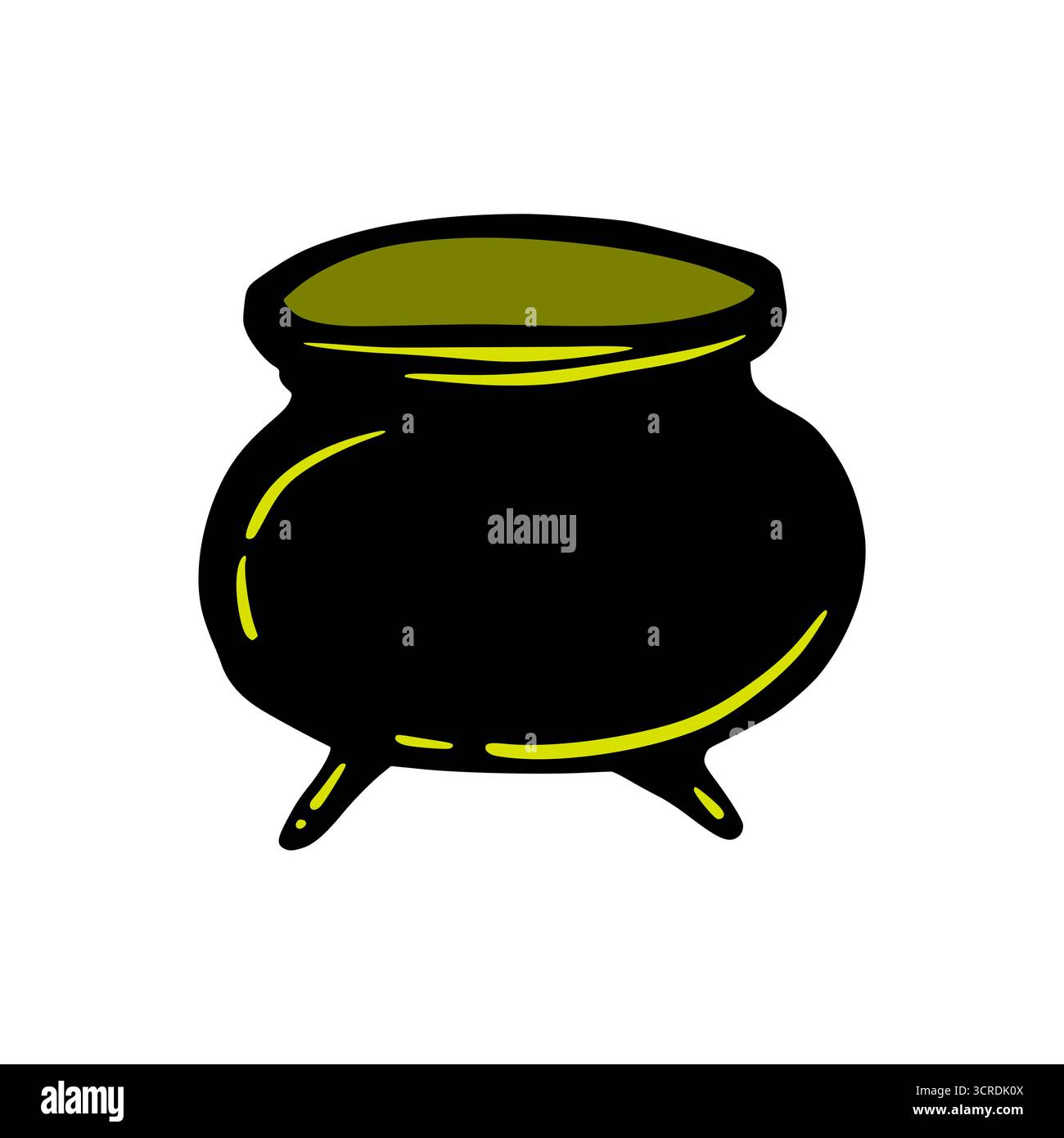 Halloween Kessel, niedliche Zeichentrickgrafik in Neongrün Gelb Farben. Isolierte Vektorillustration für Aufkleber- oder Posterdesign. Lustiges Party-Label Stock Vektor