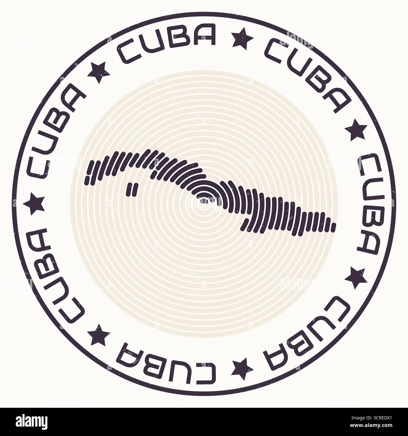 Kuba Karte mit rundem Titel. Ländliche Ringe. Kubanischer Text um die Landesgrenze. Moderne Vektorillustration. Stock Vektor