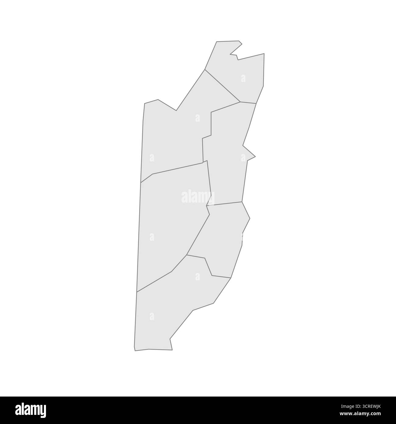 Belize politische Karte der Verwaltungsbereiche - Bezirke. Grau leerer Vektor bearbeitbare Karte EPS. Stock Vektor