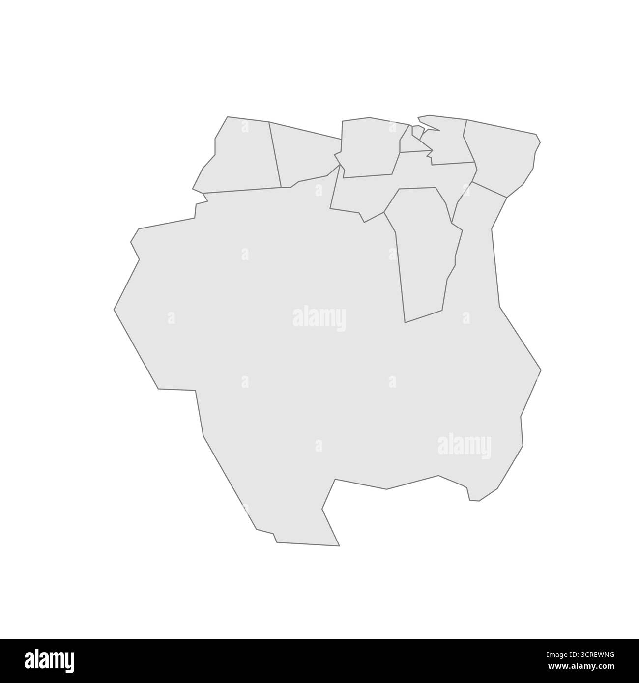 Suriname politische Karte der Verwaltungsbezirke - Bezirke. Grau leerer Vektor bearbeitbare Karte EPS. Stock Vektor