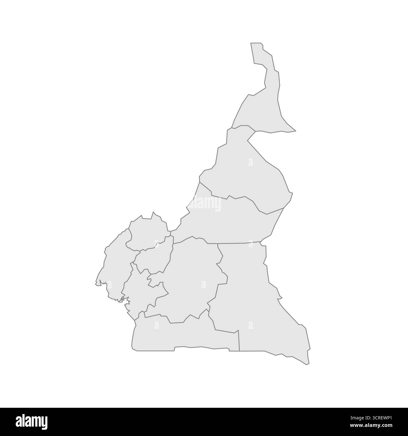 Kamerun politische Karte der Verwaltungsbereiche - Regionen. Grau leerer Vektor bearbeitbare Karte EPS. Stock Vektor
