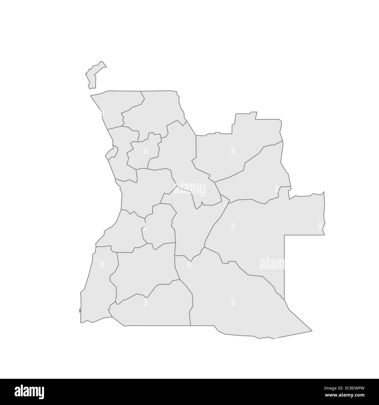 Angola politische Karte der Verwaltungsbereiche - Provinzen. Grau leerer Vektor bearbeitbare Karte EPS. Stock Vektor