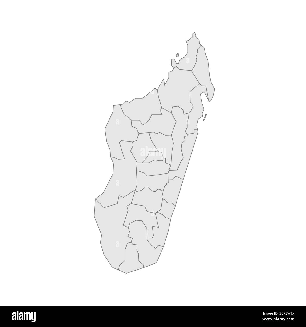 Madagaskar politische Karte der Verwaltungsbereiche - Regionen. Grau leerer Vektor bearbeitbare Karte EPS. Stock Vektor