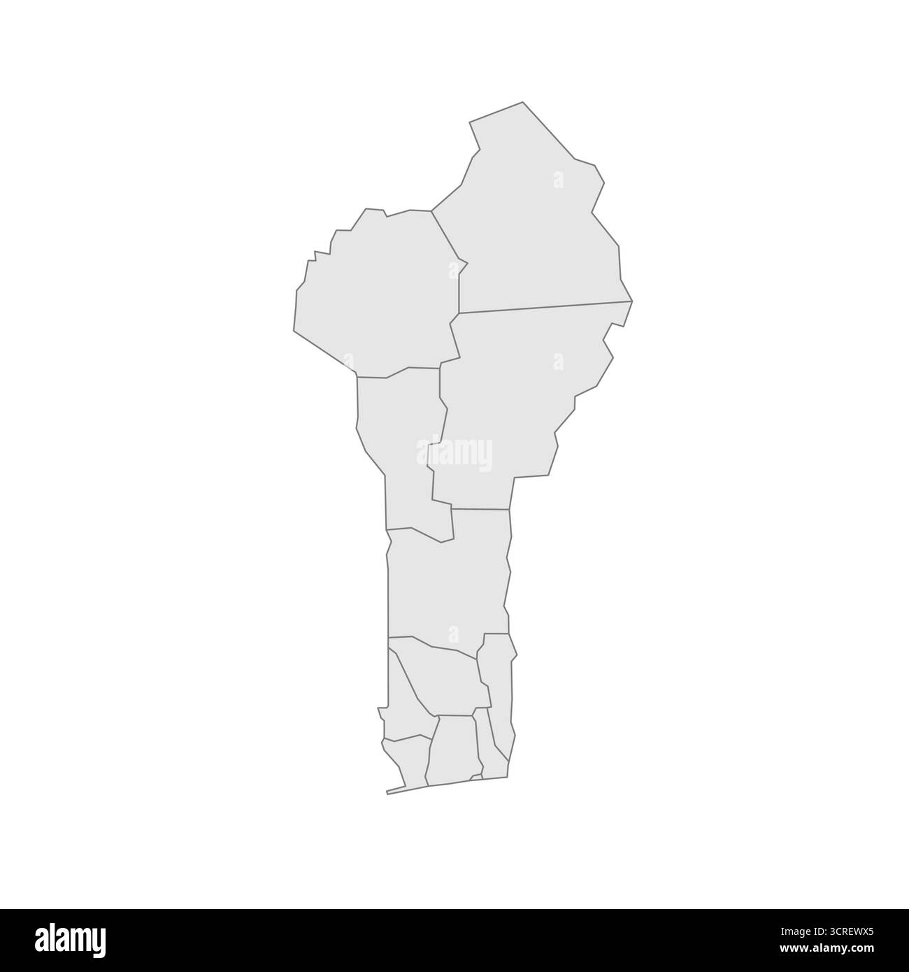 Benin politische Karte der Verwaltungsabteilungen - Abteilungen. Grau leerer Vektor bearbeitbare Karte EPS. Stock Vektor