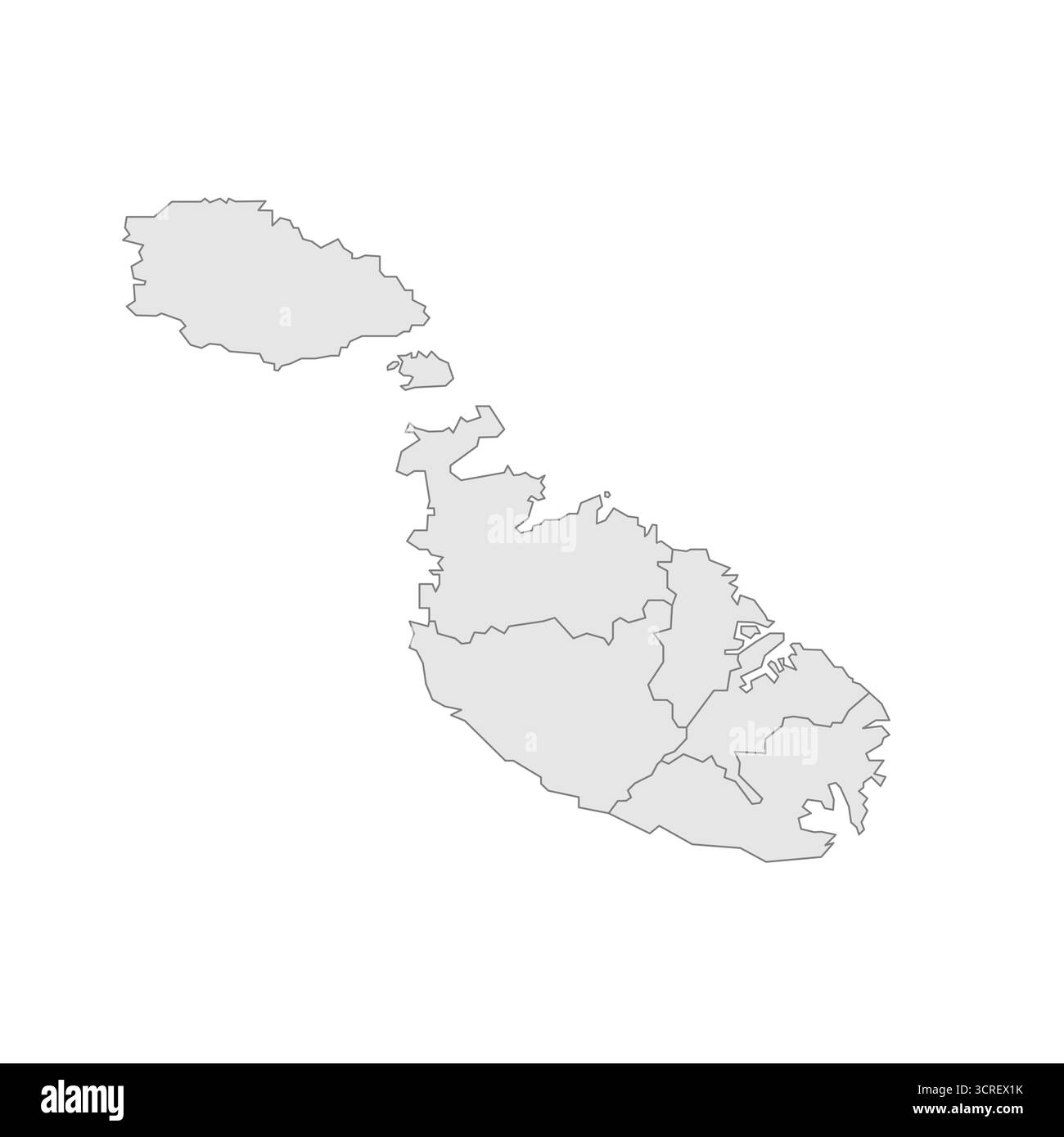 Malta politische Karte der Verwaltungsbereiche - Regionen. Grau leerer Vektor bearbeitbare Karte EPS. Stock Vektor