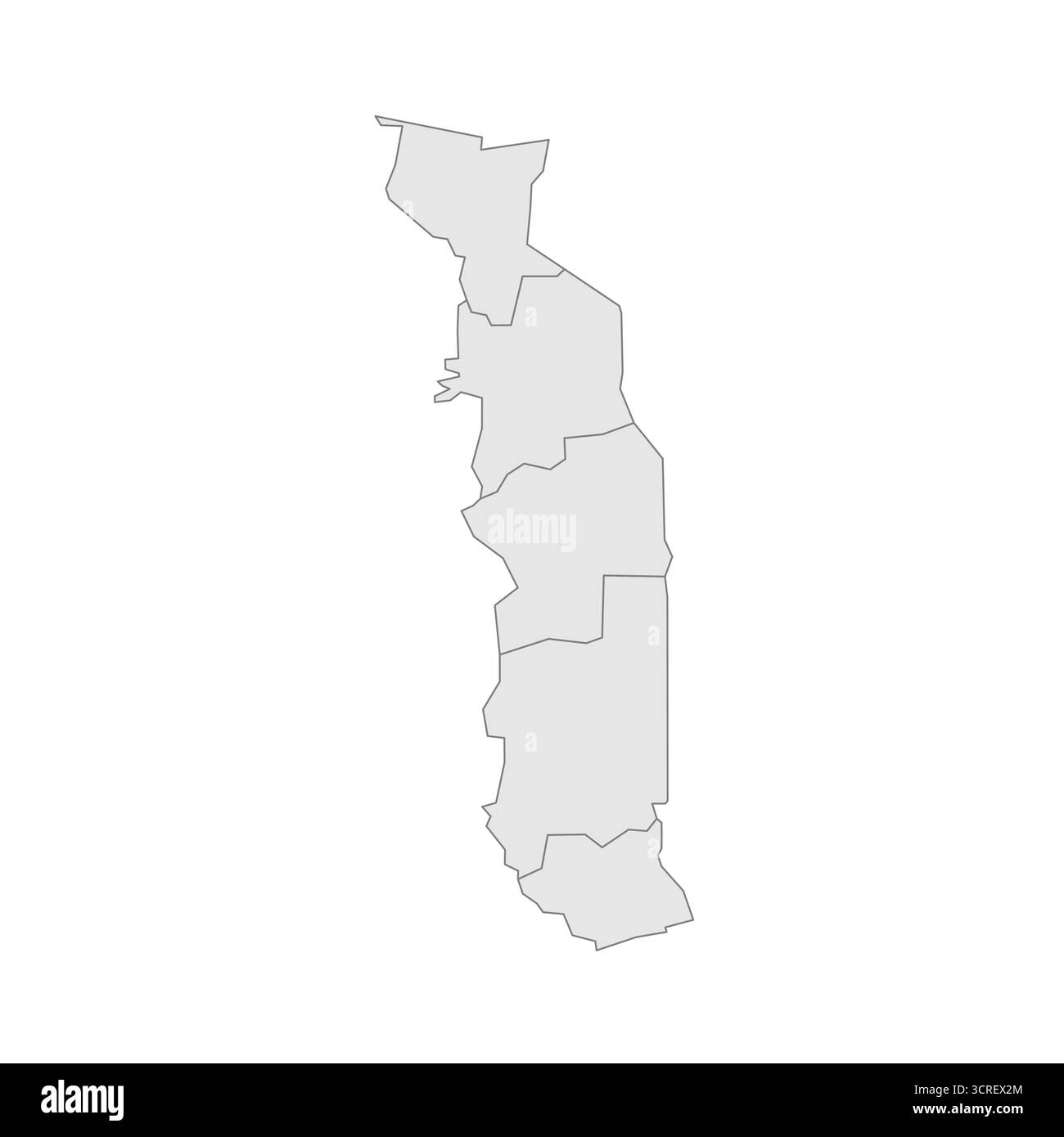 Togo politische Karte der Verwaltungsbereiche - Regionen. Grau leerer Vektor bearbeitbare Karte EPS. Stock Vektor